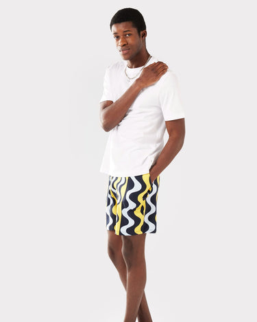 Men's White T-shirt & Wavy Holiday Shorts Pyjama Set